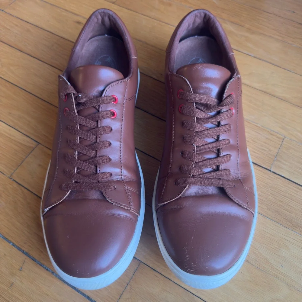 Brooks‎ Brothers Red Fleece Mens Cognac Brown Leather Low Top Sneakers Shoes